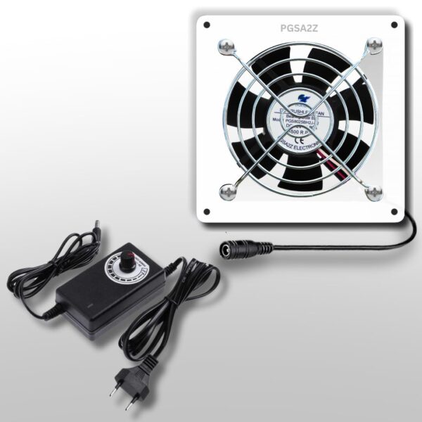 PGSA2Z White 80mm AC Plug Fan (120V/110V/220V) with Adjustable Speed Controller for PC, Doorway, Receiver