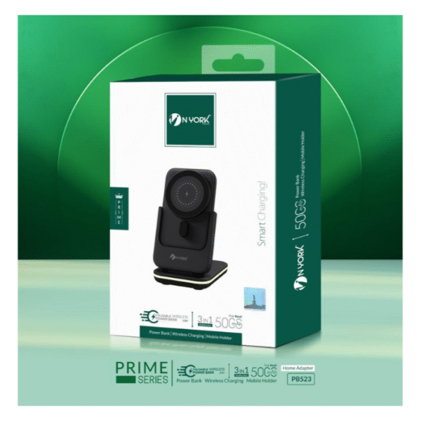 Buy Nyork PB523 3-in-1 5000mAh Wireless Power Bank With Fast Charging, Foldable Mobile Stand & USB Output – Portable Smart Charger For All Devices (Black) From Nikshan Online | No Cost EMI Available