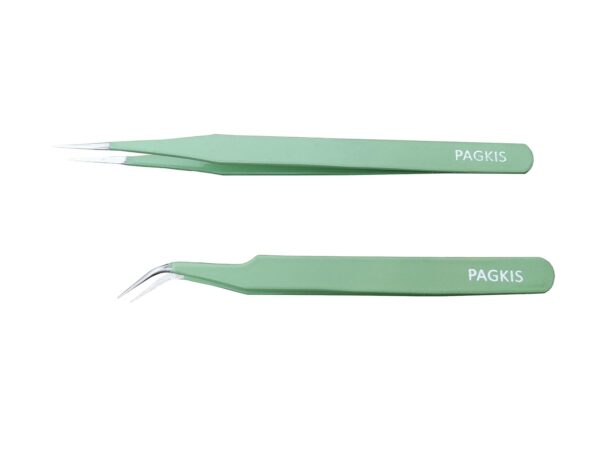 PagKis ESD Safe Anti-Static Tweezers (Green, Pack of 2, Straight & Curved Pointed) Size:Pack of 2