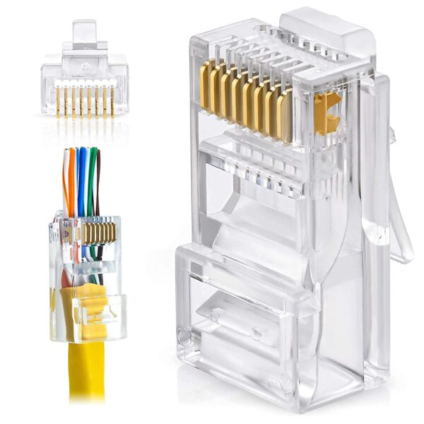 FEDUS RJ45 Cat6 Pass-Through Connector RJ45 Ends, Cat5, Cat5e, Cat6 8P8C RJ45 Connector, Ethernet Cable Crimp Connectors UTP Network Plug Solid Wire and...