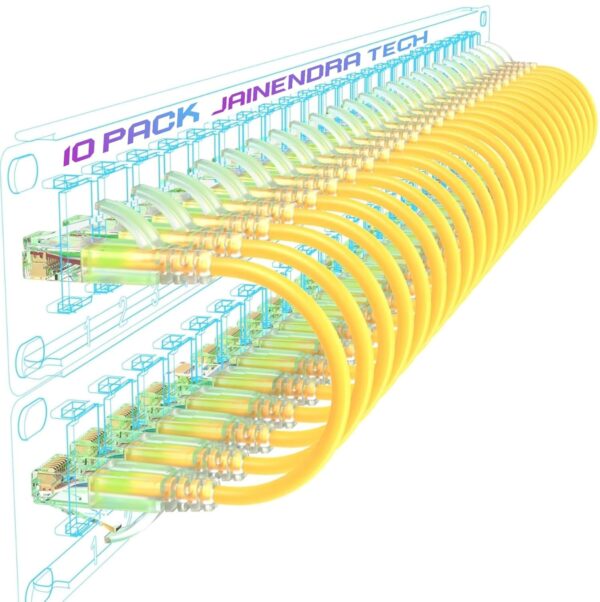 Jainendra Tech 0.5 ft 10 Pack LAN Patch Cable 24 AWG Cat6 RJ45 Ethernet Network Cord | High Speed Server & Office Networking | Yellow Patch Lead –...