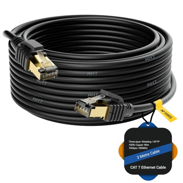 Ant Esports AEC7103 Gold Plated Cat7 Ethernet Cable High Speed 10Gbps 600MHz Ethernet Cord LAN Cable with RJ45, Weatherproof Internet Network Patch Cord for... Size:3 Meter