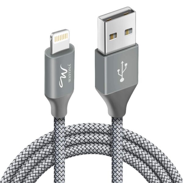 Wayona Nylon Braided USB to Lightning Fast Charging and Data Sync Cable Compatible for iPhone 14,13,12,11,X, 8, 7, 6, 5, iPad Air, Pro, Mini (3 FT Pack of 1, Grey)