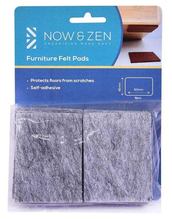Now & Zen Large Self Adhesive Rectangular Furniture Felt Pads for Hard Surfaces - Non-Scratch Heavy Duty Furniture Leg Guards (45 x 60 MM - Pack of 8,...