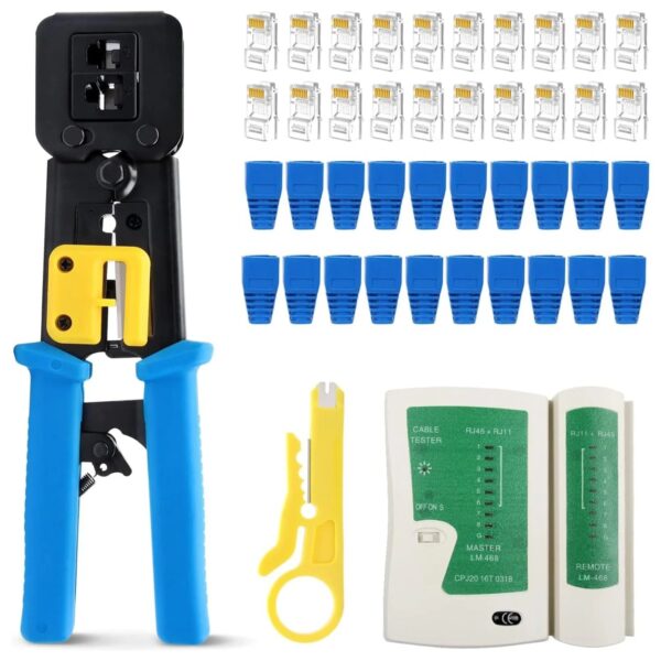 RJ45 Crimping Tool Kit with Boot Covers, Network lan Tester